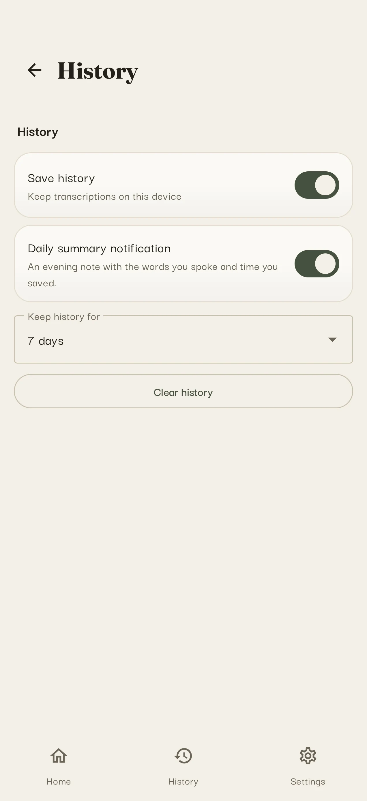 History stays on your phone