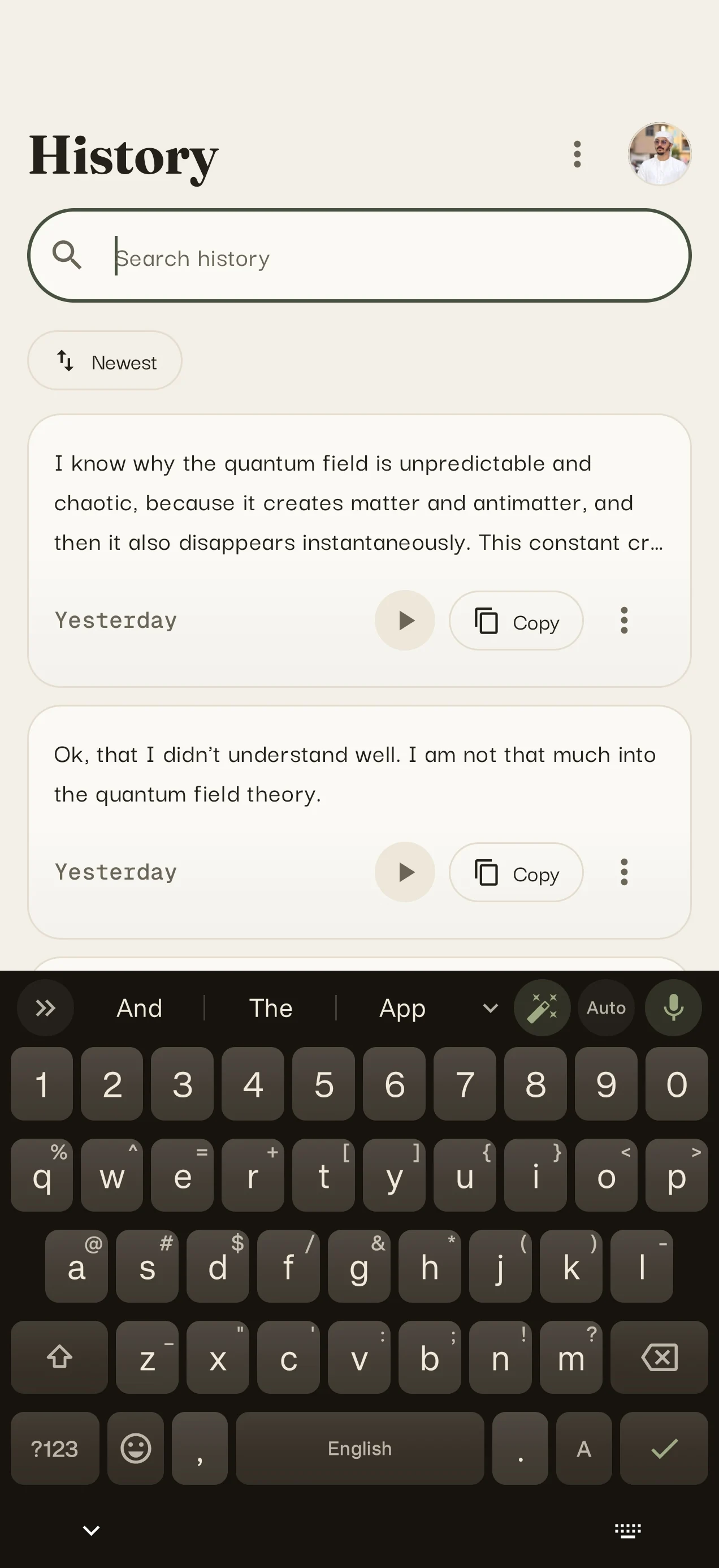 Keyboard with suggestions