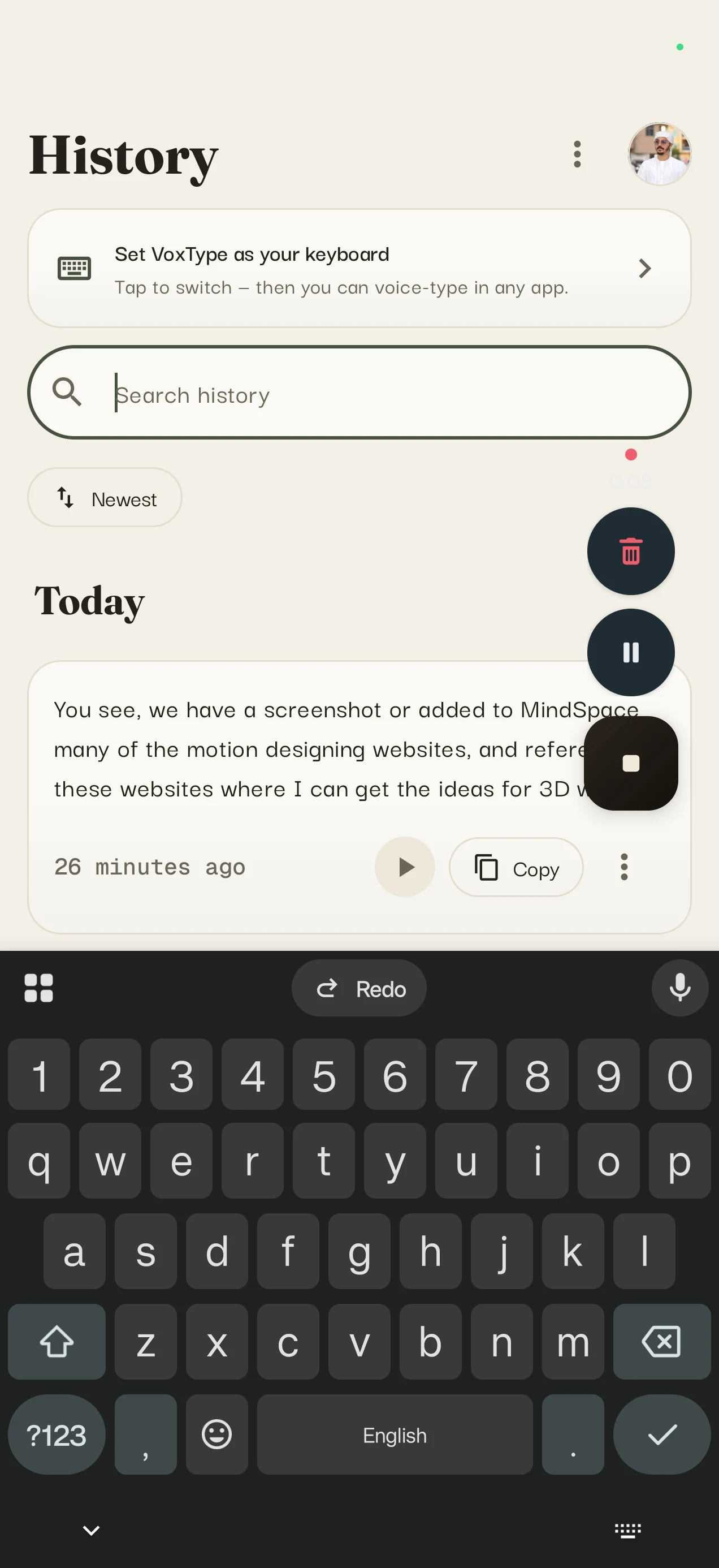 One-time keyboard setup